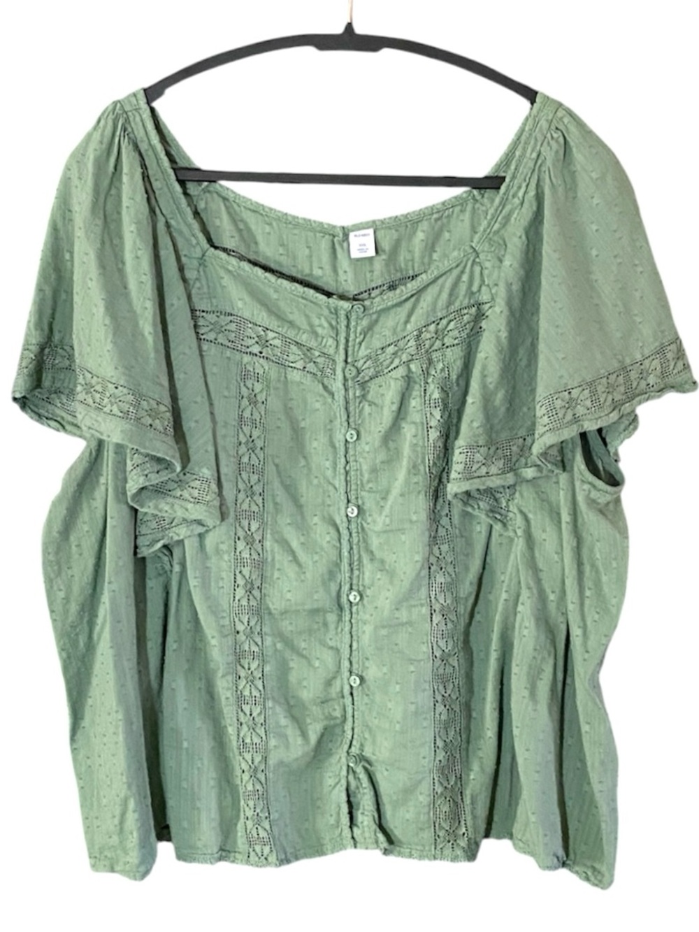 Old Navy Sage Green Fairy Top XXL Swiss Dot Lace Cottagecore Boho Romantic